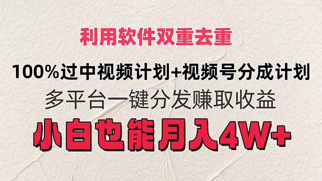 利用软件双重去重，100%过中视频+视频号分成计划小白也可以月入4W+-创业网