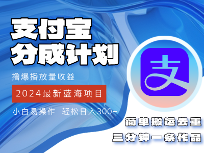 2024蓝海项目，支付宝分成计划项目，教你刷爆播放量收益，三分钟一条作…-创业网