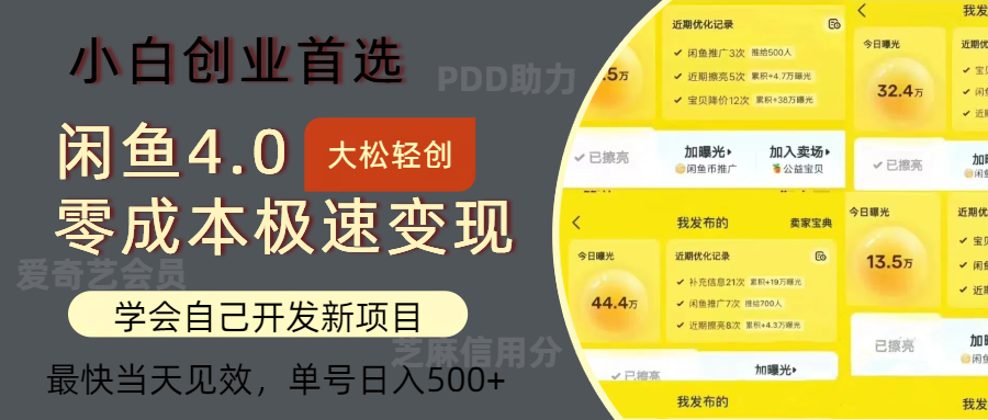 闲鱼0成本极速变现项目，多种变现方式 单号日入500+最新玩法-创业网