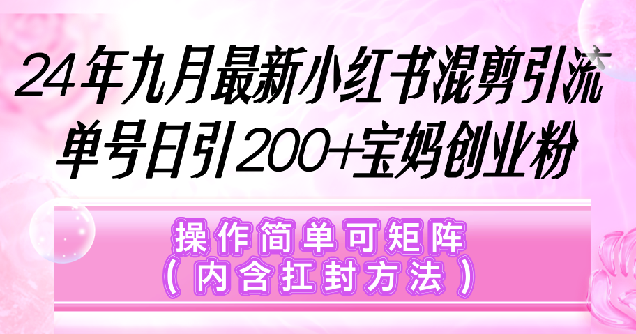 小红书混剪引流，单号日引200+宝妈创业粉，操作简单可矩阵（内含扛封…-创业网