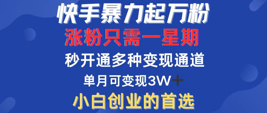 快手暴力起万粉，涨粉只需一星期，多种变现模式，直接秒开万合，小白创…-创业网