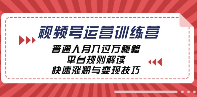 视频号运营训练营：普通人月入过万秘籍，平台规则解读，快速涨粉与变现…-创业网