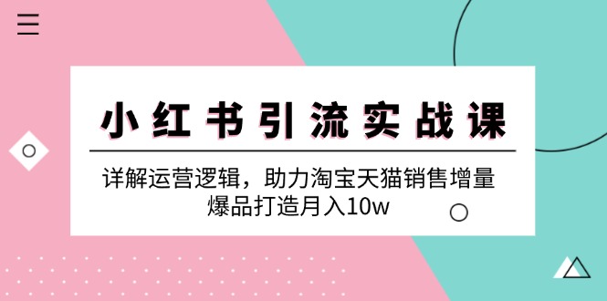 小红书引流实战课：详解运营逻辑，助力淘宝天猫销售增量，爆品打造月入10w-创业网