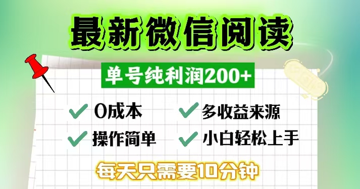 微信阅读最新玩法，每天十分钟，单号一天200+，简单0零成本，当日提现-创业网