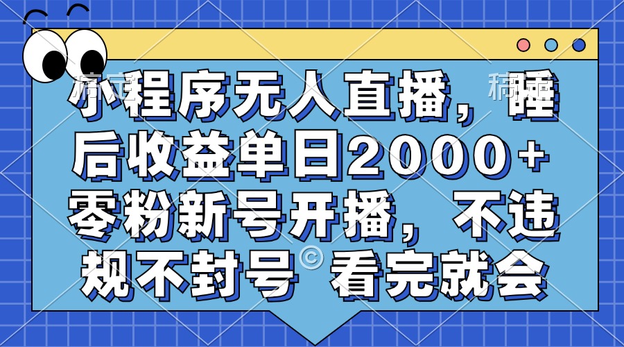 小程序无人直播，睡后收益单日2000+ 零粉新号开播，不违规不封号 看完就会-创业网