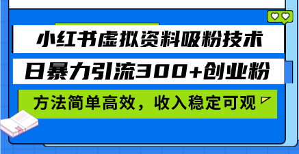 小红书虚拟资料吸粉技术，日暴力引流300+创业粉，方法简单高效，收入稳…-创业网