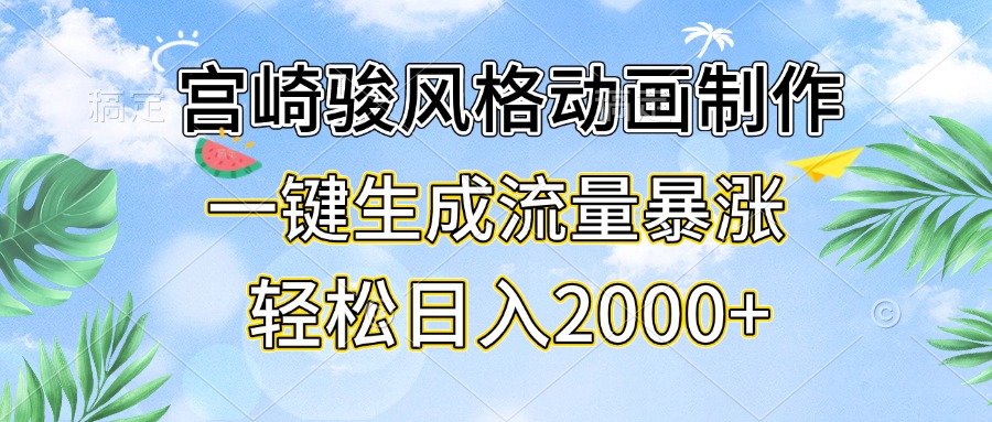 宫崎骏风格动画制作，一键生成流量暴涨，轻松日入2000+-创业网