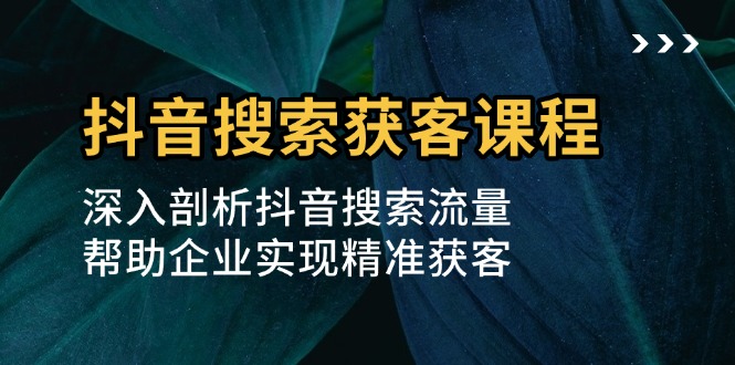 抖音搜索获客课程：深入剖析抖音搜索流量，帮助企业实现精准获客-创业网