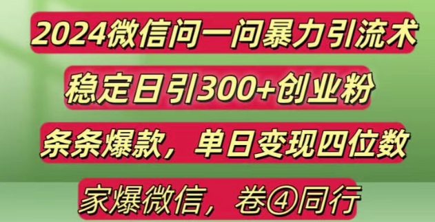 2024最新微信问一问暴力引流300+创业粉,条条爆款单日变现四位数【揭秘】-创业网