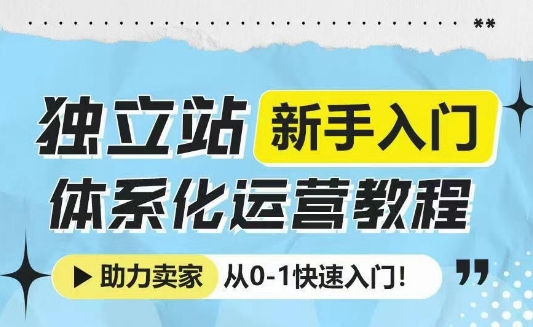 独立站新手入门体系化运营教程，助力独立站卖家从0-1快速入门!-创业网