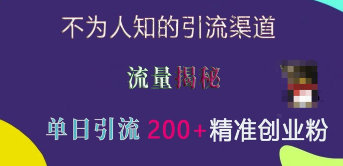 不为人知的引流渠道，流量揭秘，实测单日引流200+精准创业粉【揭秘】-创业网