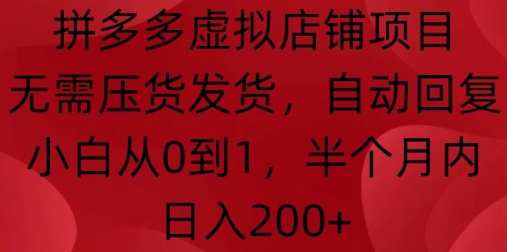 拼多多虚拟店铺项目，无需压货发货，自动回复，小白从0到1，半个月内日入200+【揭秘】-创业网