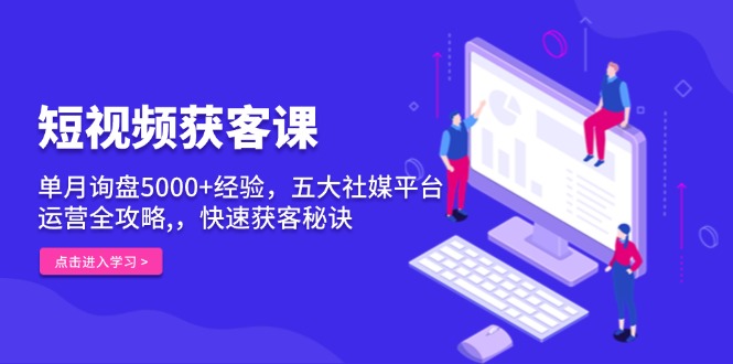 短视频获客课，单月询盘5000+经验，五大社媒平台运营全攻略,，快速获客…-创业网