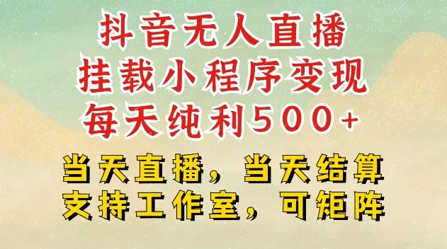 抖音无人直播挂载小程序变现每天纯利500+当天直播，当天结算支持工作室，可矩阵【揭秘】-创业网