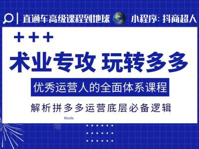 术业专攻玩转多多，优秀运营人的全面体系课程，解析拼多多运营底层必备逻辑-创业网