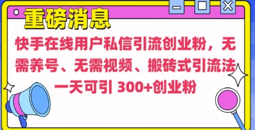 快手最新引流创业粉方法，无需养号、无需视频、搬砖式引流法【揭秘】-创业网