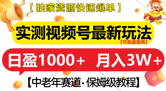 实测视频号最新玩法，中老年赛道，独家资源，月入过W+【揭秘】-创业网