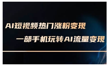 AI短视频热门涨粉变现课，AI数字人制作短视频超级变现实操课，一部手机玩转短视频变现-创业网