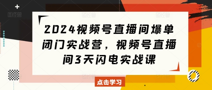 2024视频号直播间爆单闭门实战营，视频号直播间3天闪电实战课-创业网